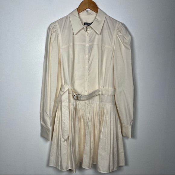 NWT J.Crew Long Sleeve Shirt Dress Fit and Flare lightweight Oxford Size 8 Ivory - Picture 3 of 14